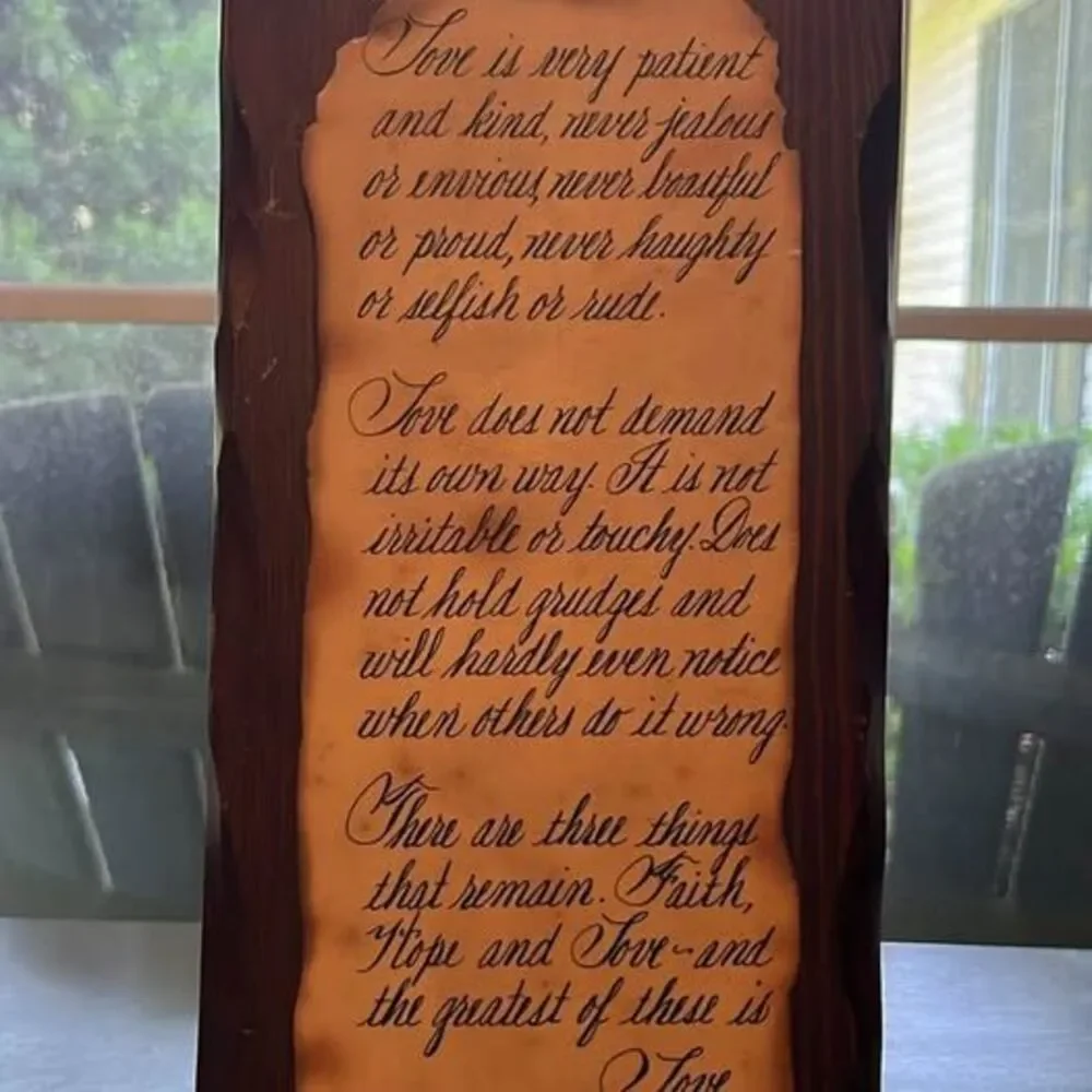 Vintage Wood Wall Plaque. Scroll Art 1 Corinthians 13 Love Scripture - The Livin